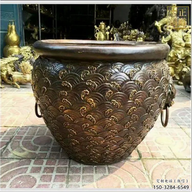 云朵纹铜缸雕塑-青铜缸雕塑