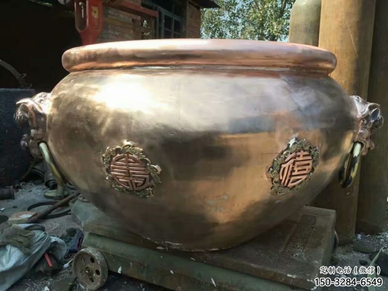 福寿喜紫铜缸铜雕塑 福寿喜紫铜缸铜雕塑