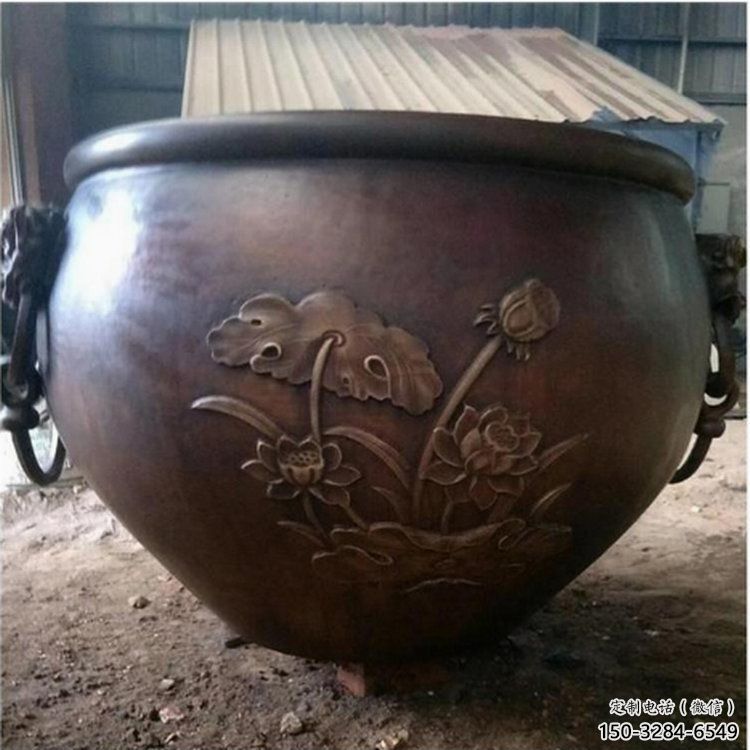 荷叶紫铜缸雕塑