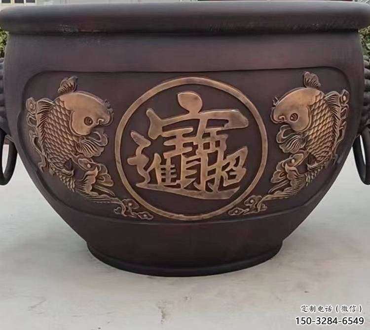 金鱼图紫铜缸雕塑