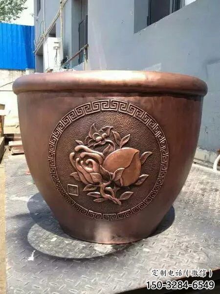 寿桃图紫铜缸雕塑 寿桃图紫铜缸雕塑