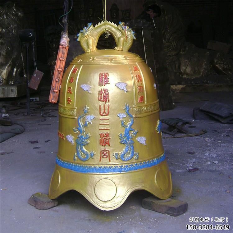 黄铜彩绘铜钟雕塑-喇叭形口径