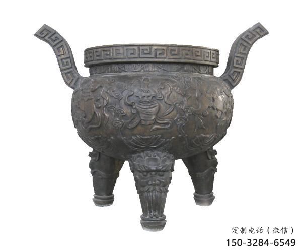 仿古色三足炉铜雕塑