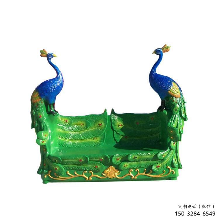 孔雀坐凳雕塑，彩绘工艺雕塑，景观装饰雕塑