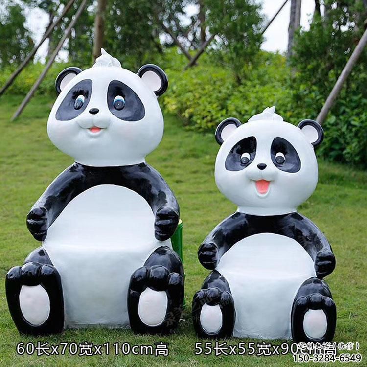 熊猫坐凳雕塑，公园景观雕塑，彩绘工艺摆件