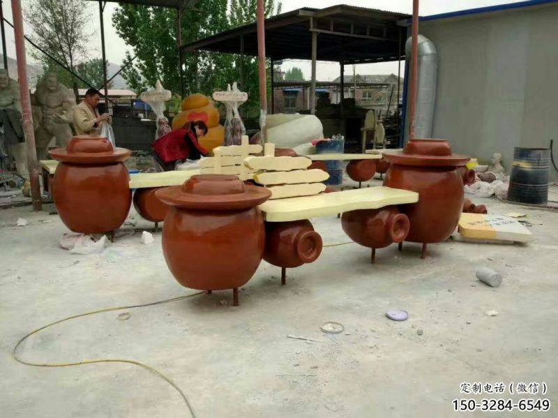 坛子坐凳雕塑,抽象艺术原理，玻璃钢坐凳雕塑制作