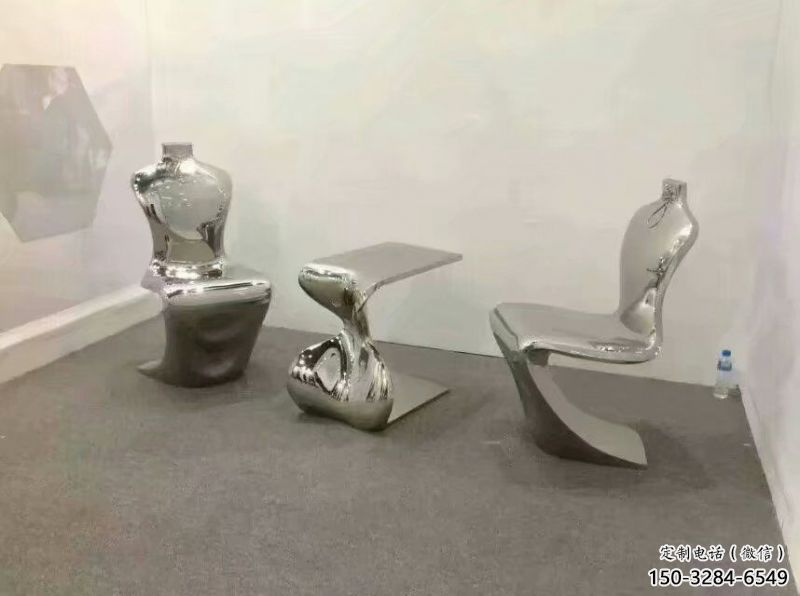 几何坐凳雕塑，镜面工艺，不锈钢坐凳雕塑厂家