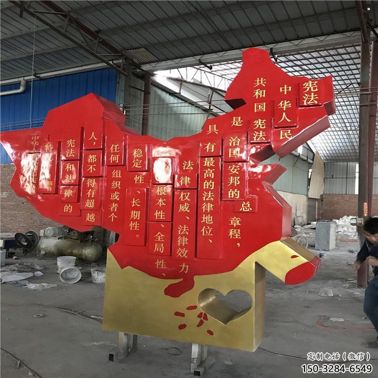 烤漆地图雕塑，白钢构件，不锈钢地图雕塑生产厂家