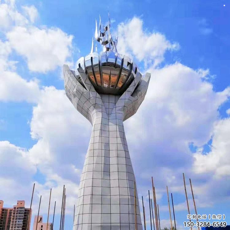 制造地球仪雕塑厂家，钢管组合，手托地球仪雕塑制作