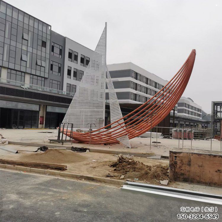 室内帆船雕塑，拉丝景观雕塑，抽象效果