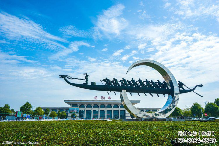 龙舟雕塑专供，钢管组合，不锈钢龙舟雕塑定做厂家
