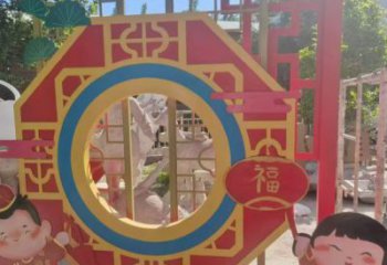 福娃景墙雕塑，镂空烤漆效果，喜庆欢乐元素
