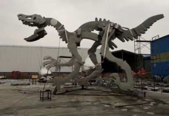 金属恐龙雕塑制作，陆地摆件，广场恐龙骨架雕塑制造商