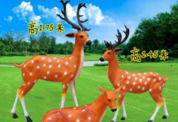 彩绘梅花鹿雕塑选用，广场雕塑，玻璃钢动物雕塑选用