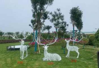 镂空梅花鹿雕塑承接，编织工艺，灯光梅花鹿雕塑订做