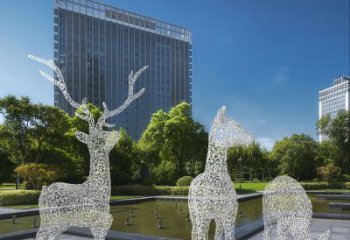 梅花鹿雕塑常用，景观概念，镂空梅花鹿雕塑展品