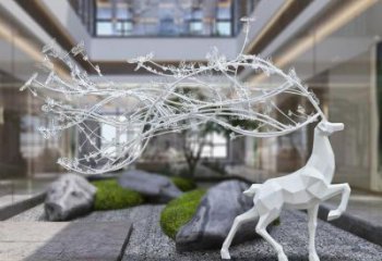 梅花鹿雕塑选用，美陈雕塑，几何梅花鹿雕塑展示