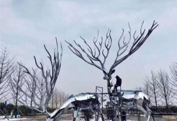 梅花鹿雕塑通用，陆地摆件，镜面工艺梅花鹿雕塑点击