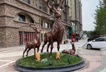 铜梅花鹿雕塑优选，景区案例，梅花鹿铜雕塑选用