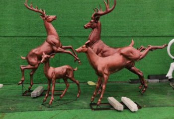 铜梅花鹿雕塑制作，公园小品，梅花鹿铜雕塑优选