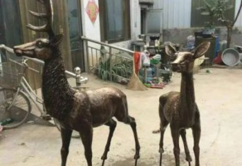 铜鹿雕塑，铸铜动物雕塑