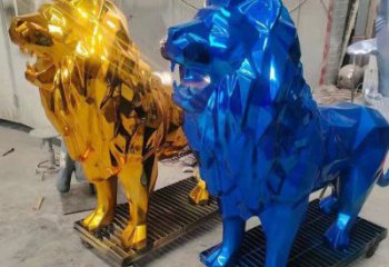 景观狮子雕塑供应，花园小品，酒店不锈钢狮子雕塑展品