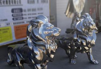 雕塑狮子景观制造，街景小品，不锈钢狮子雕塑优价
