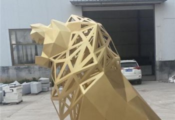 狮子雕塑摆件，烤漆工艺制作，大型不锈钢狮子雕塑公司