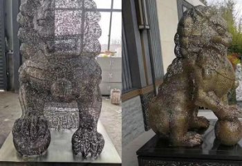 编织狮子雕塑定价，透雕动物雕塑，镂空不锈钢狮子雕塑