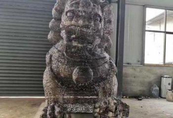 抽象狮子雕塑展品，镂空工艺雕塑，不锈钢狮子雕塑制作