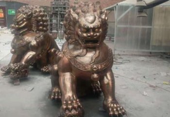 红铜狮子雕塑制造商，室外软装，景观蹲狮雕塑承接