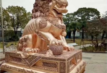 金属狮子雕塑制作，黄铜铸造，公共蹲狮雕塑优选