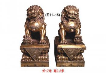 金属狮子雕塑制作，城市装饰，黄铜蹲狮雕塑选定