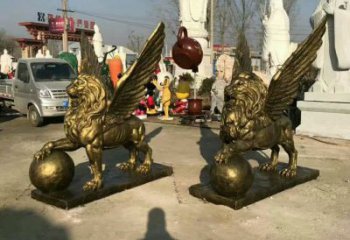 青铜狮子雕塑观赏型，露天雕塑，户外飞狮雕塑订做