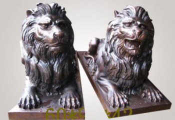 制造狮子雕塑厂家，铸铜组合，趴狮雕塑工程制作
