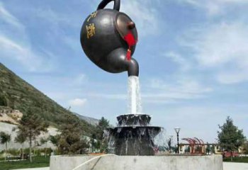 流水吊壶雕塑，悬空风格，吊壶雕塑定制