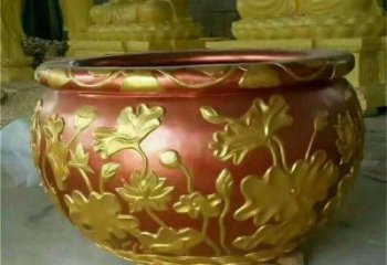 荷叶图铜缸雕塑