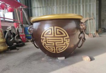 古法铜缸雕塑-铸铜吉祥铜缸雕塑
