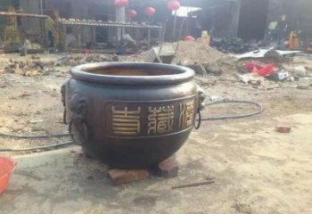 黄铜缸雕塑-铸铜吉祥缸雕塑
