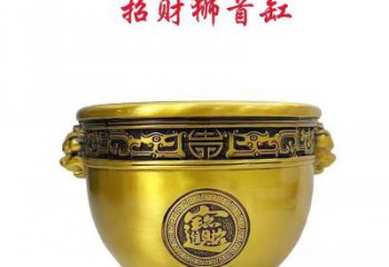 狮兽铜缸雕塑-黄铜制作