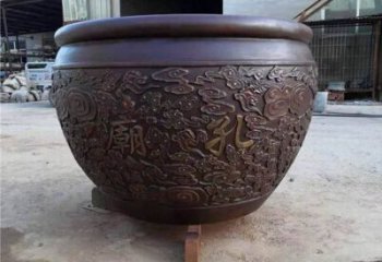 祥云图青铜缸雕塑