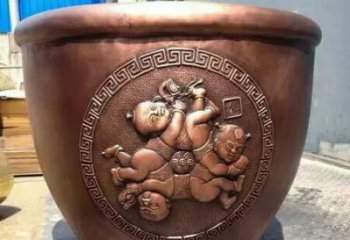 福娃人物紫铜缸雕塑