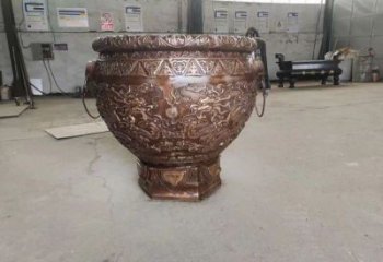 龙凤图紫铜缸雕塑