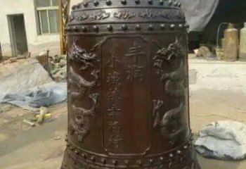 黄铜铜钟雕塑-双龙八卦纹铜钟造型