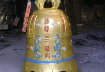 黄铜彩绘铜钟雕塑-喇叭形口径