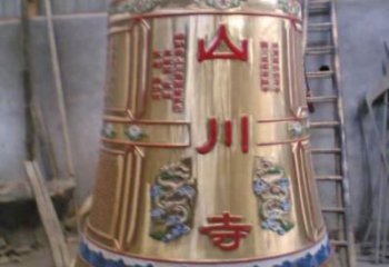 山川寺铜钟雕塑-彩绘工艺，黄铜喇叭形铜钟雕塑