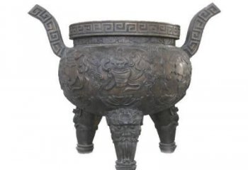 仿古色三足炉铜雕塑