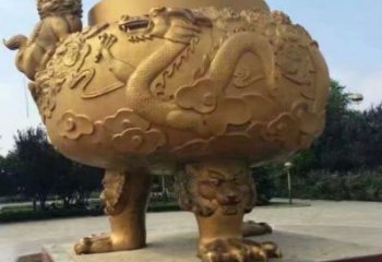 祥龙三足香炉铜雕塑