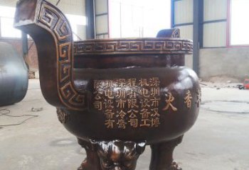 圆形三足炉实心雕塑