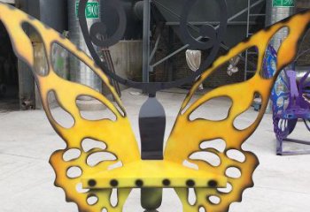 蝴蝶坐凳雕塑，公园小品雕塑，不锈钢烤漆雕塑